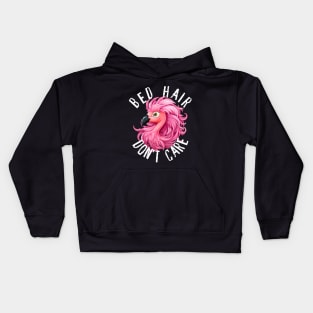 Bed Hair Don't Care - Pink Flamingo (White Lettering) Kids Hoodie